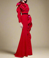 Couture Ruffled Rosette Maxi Dress